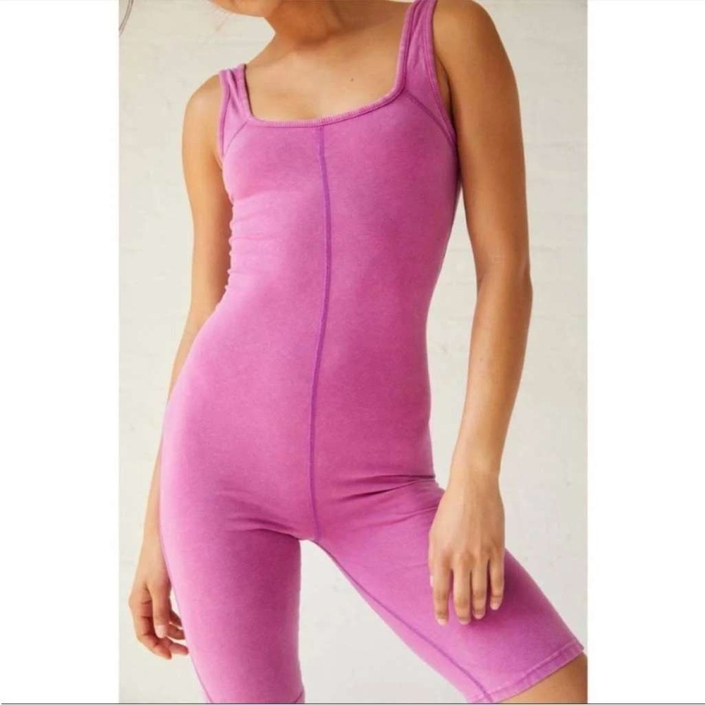 Free People Movement women's hot shot one piece romper magenta unitard singlet